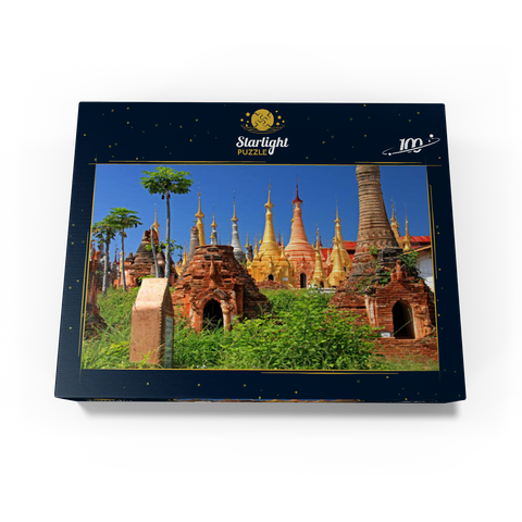 Pagoda forest of stupas of Shwe Indein pagoda near Indein village on Inle Lake, Myanmar 100 Jigsaw Puzzle box view1