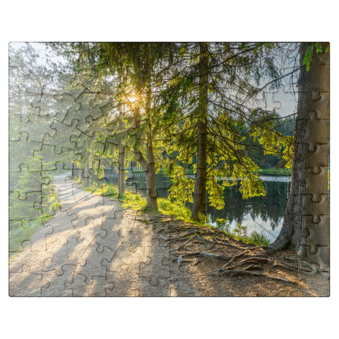 puzzleplate Lake Fichtel with the natural forest reserve Fichtelseemoor, high moor in the municipal area Fichtelberg 100 Jigsaw Puzzle