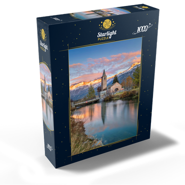Church San Laurench in Sils Baselgia on Lake Sils at sunset 1000 Jigsaw Puzzle box view1