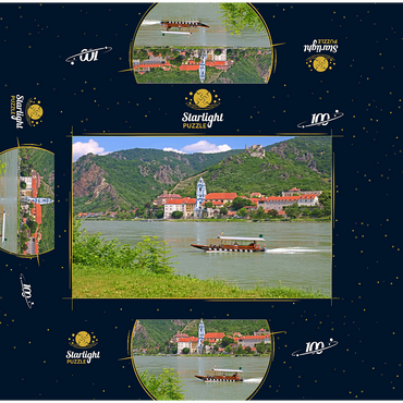 Passenger ferry on the Danube at Rossatz-Arnsdorf with view to Dürnstein - Austria 100 Jigsaw Puzzle box 3D Modell