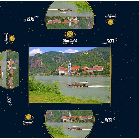 Passenger ferry on the Danube at Rossatz-Arnsdorf with view to Dürnstein - Austria 500 Jigsaw Puzzle box 3D Modell