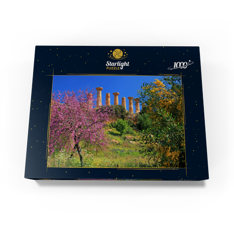 Flowering trees with the Temple of Heracles in the Valley of the Temples - Italy 1000 Jigsaw Puzzle box view1