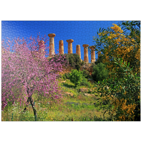 puzzleplate Flowering trees with the Temple of Heracles in the Valley of the Temples - Italy 1000 Jigsaw Puzzle