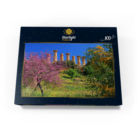Flowering trees with the Temple of Heracles in the Valley of the Temples - Italy 100 Jigsaw Puzzle box view1
