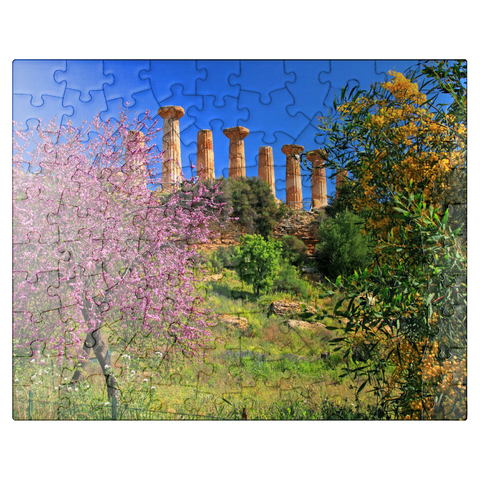 puzzleplate Flowering trees with the Temple of Heracles in the Valley of the Temples - Italy 100 Jigsaw Puzzle