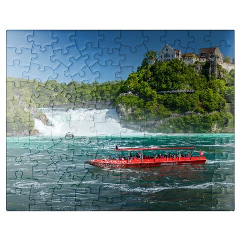 puzzleplate Round trip boats on the Rhine with view to the Rhine Falls to the castle Laufen 100 Jigsaw Puzzle