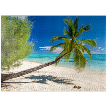 puzzleplate Palm beach on the island of Aitutaki, Cook Islands, South Seas 1000 Jigsaw Puzzle