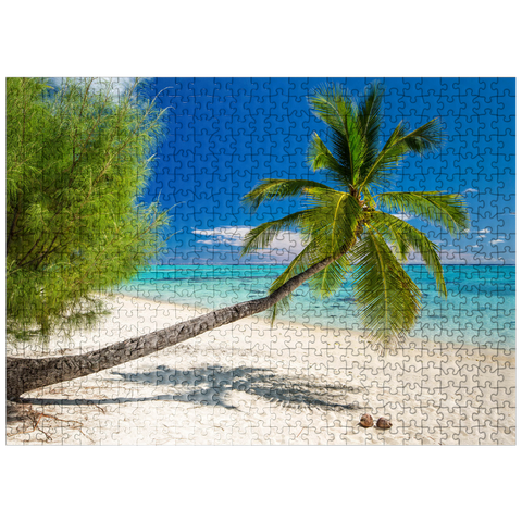 puzzleplate Palm beach on the island of Aitutaki, Cook Islands, South Seas 500 Jigsaw Puzzle