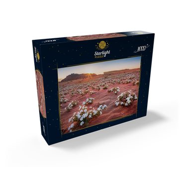 The desert blooms, flowers in the sand in the sunrise, Wadi Rum, Aqaba governorate, Jordan 1000 Jigsaw Puzzle box view1