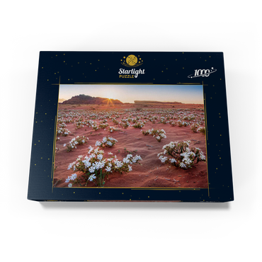 The desert blooms, flowers in the sand in the sunrise, Wadi Rum, Aqaba governorate, Jordan 1000 Jigsaw Puzzle box view1