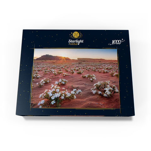 The desert blooms, flowers in the sand in the sunrise, Wadi Rum, Aqaba governorate, Jordan 1000 Jigsaw Puzzle box view1