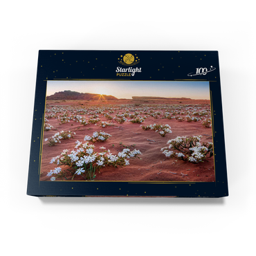 The desert blooms, flowers in the sand in the sunrise, Wadi Rum, Aqaba governorate, Jordan 100 Jigsaw Puzzle box view1