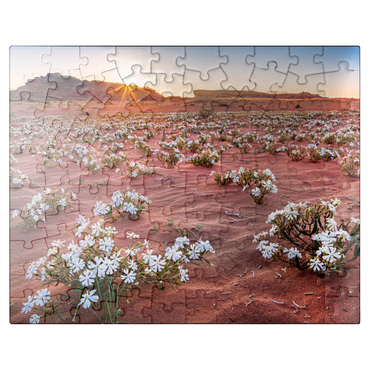 puzzleplate The desert blooms, flowers in the sand in the sunrise, Wadi Rum, Aqaba governorate, Jordan 100 Jigsaw Puzzle