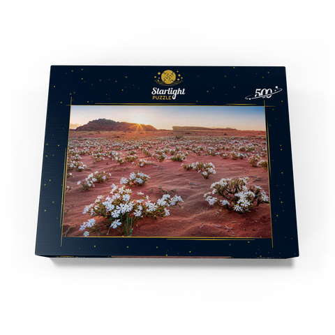 The desert blooms, flowers in the sand in the sunrise, Wadi Rum, Aqaba governorate, Jordan 500 Jigsaw Puzzle box view1