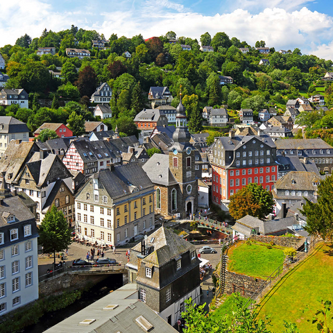 Old town with Protestant town church, Monschau 1000 Jigsaw Puzzle 3D Modell
