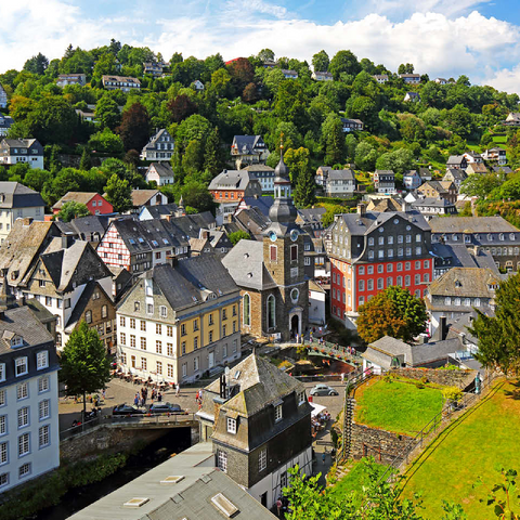 Old town with Protestant town church, Monschau 100 Jigsaw Puzzle 3D Modell