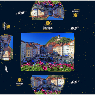 Main square with view to Schlossberg and clock tower - Austria 1000 Jigsaw Puzzle box 3D Modell