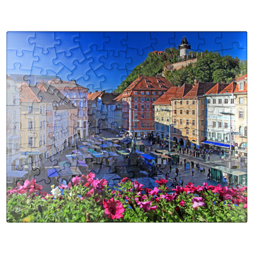 puzzleplate Main square with view to Schlossberg and clock tower - Austria 100 Jigsaw Puzzle