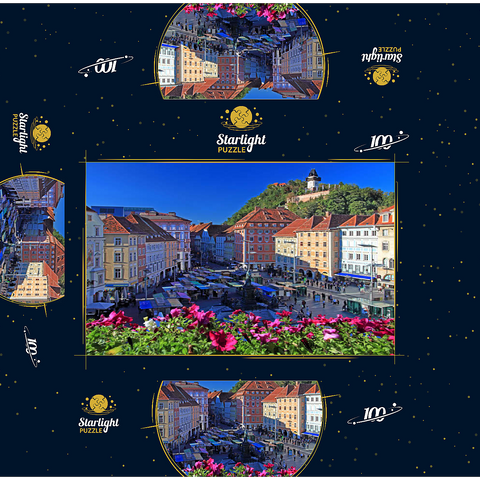 Main square with view to Schlossberg and clock tower - Austria 100 Jigsaw Puzzle box 3D Modell