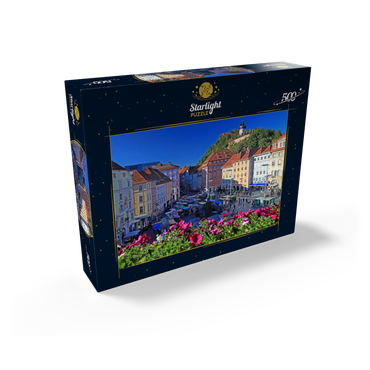 Main square with view to Schlossberg and clock tower - Austria 500 Jigsaw Puzzle box view1