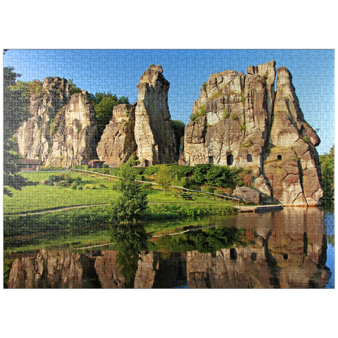 puzzleplate Externsteine in the morning light near Horn-Bad Meinberg, North Rhine-Westphalia, Germany 1000 Jigsaw Puzzle