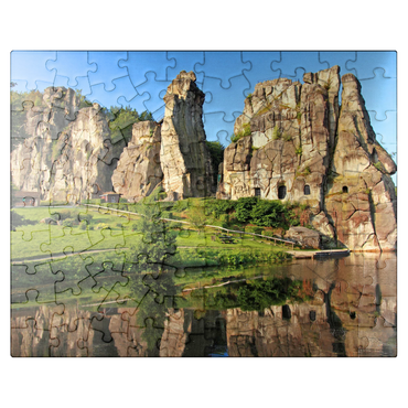 puzzleplate Externsteine in the morning light near Horn-Bad Meinberg, North Rhine-Westphalia, Germany 100 Jigsaw Puzzle