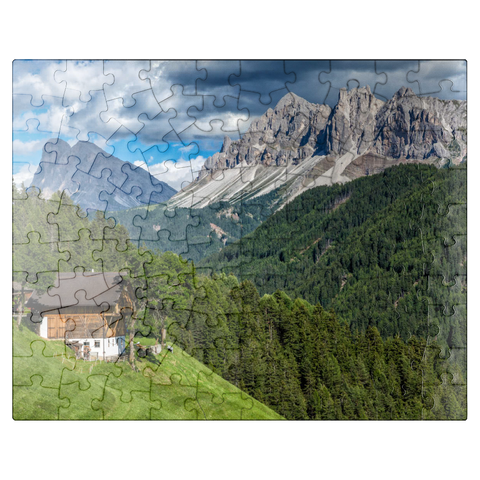 puzzleplate Farmhouse near Afers against Peitlerkofel (2675m), Aferer Geisler, Brixen, Dolomites, Trentino-South Tyrol 100 Jigsaw Puzzle