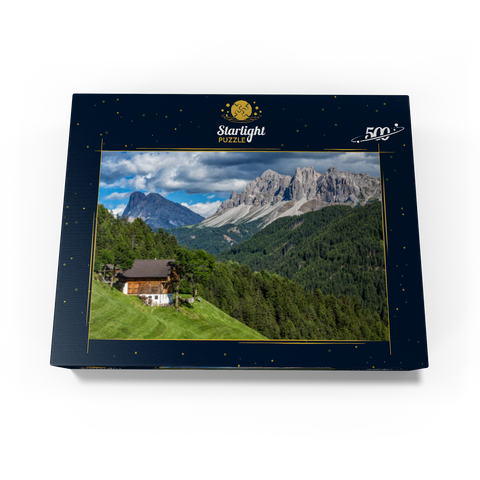 Farmhouse near Afers against Peitlerkofel (2675m), Aferer Geisler, Brixen, Dolomites, Trentino-South Tyrol 500 Jigsaw Puzzle box view1