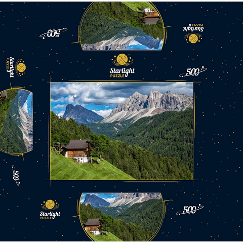Farmhouse near Afers against Peitlerkofel (2675m), Aferer Geisler, Brixen, Dolomites, Trentino-South Tyrol 500 Jigsaw Puzzle box 3D Modell