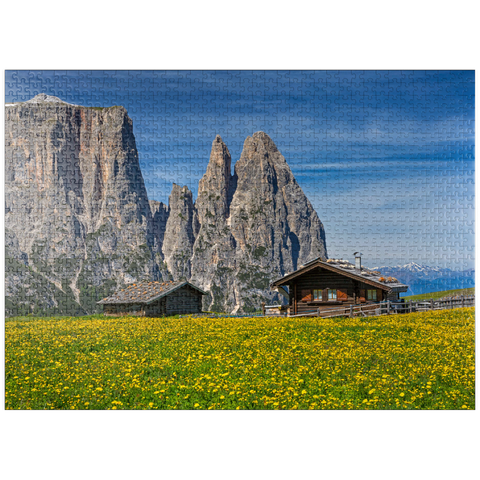 puzzleplate Alpe di Siusi (1700 - 2300m) against Sciliar (2563m), Nature Park Sciliar-Catinaccio, Province of Bolzano, Trentino-South Tyrol 1000 Jigsaw Puzzle
