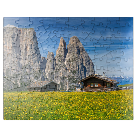 puzzleplate Alpe di Siusi (1700 - 2300m) against Sciliar (2563m), Nature Park Sciliar-Catinaccio, Province of Bolzano, Trentino-South Tyrol 100 Jigsaw Puzzle