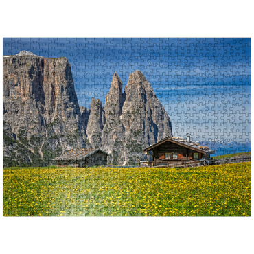 puzzleplate Alpe di Siusi (1700 - 2300m) against Sciliar (2563m), Nature Park Sciliar-Catinaccio, Province of Bolzano, Trentino-South Tyrol 500 Jigsaw Puzzle