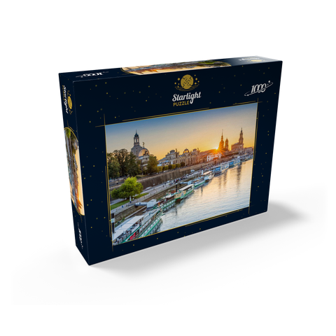 Brühl Terrace on the Elbe with the Frauenkirche, Palace and the Hofkirche at sunset 1000 Jigsaw Puzzle box view1