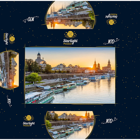 Brühl Terrace on the Elbe with the Frauenkirche, Palace and the Hofkirche at sunset 100 Jigsaw Puzzle box 3D Modell
