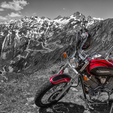 View to Grimsel pass road (2165m) with motorcycles, Obergoms, canton Valais, Switzerland 1000 Jigsaw Puzzle 3D Modell
