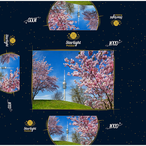 Cherry blossom in Olympic Park at Olympic Tower, Munich, - Germany 1000 Jigsaw Puzzle box 3D Modell