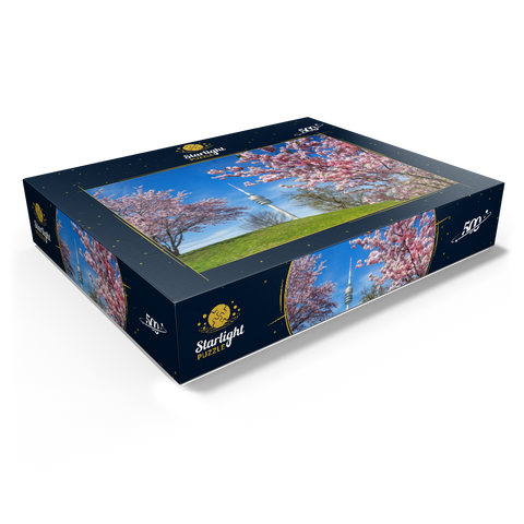 Cherry blossom in Olympic Park at Olympic Tower, Munich, - Germany 500 Jigsaw Puzzle box view1