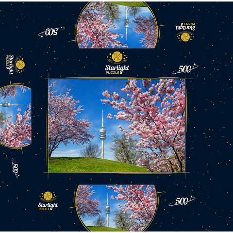 Cherry blossom in Olympic Park at Olympic Tower, Munich, - Germany 500 Jigsaw Puzzle box 3D Modell