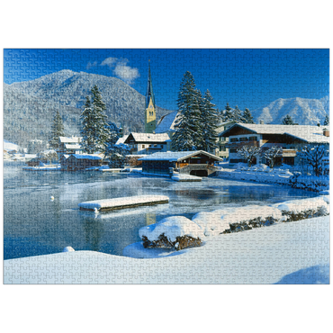 puzzleplate Painter's corner with church of Rottach-Egern at the Tegernsee, Upper Bavaria, Bavaria, Germany 1000 Jigsaw Puzzle