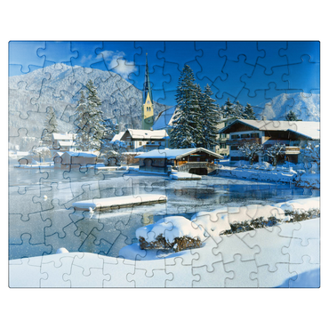 puzzleplate Painter's corner with church of Rottach-Egern at the Tegernsee, Upper Bavaria, Bavaria, Germany 100 Jigsaw Puzzle