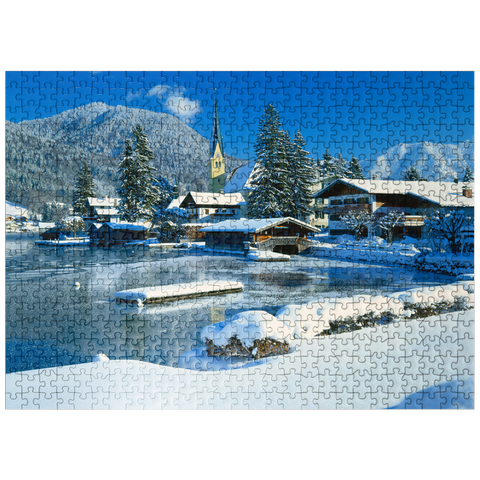 puzzleplate Painter's corner with church of Rottach-Egern at the Tegernsee, Upper Bavaria, Bavaria, Germany 500 Jigsaw Puzzle
