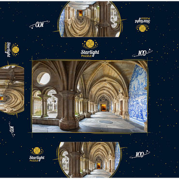 Azulejo tile paintings in the cloister of the cathedral Se in the old town Ribeira of Porto 100 Jigsaw Puzzle box 3D Modell