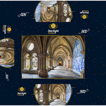 Azulejo tile paintings in the cloister of the cathedral Se in the old town Ribeira of Porto 500 Jigsaw Puzzle box 3D Modell