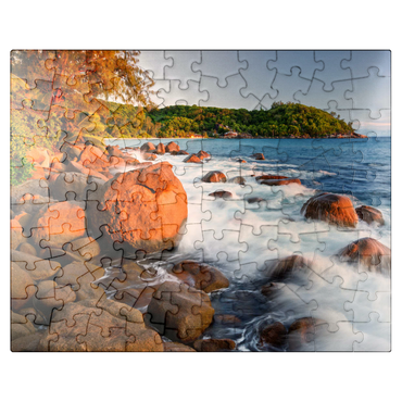 puzzleplate Granite rocks on the beach Anse Takamaka, west coast, Mahe Island, Seychelles 100 Jigsaw Puzzle