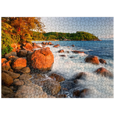 puzzleplate Granite rocks on the beach Anse Takamaka, west coast, Mahe Island, Seychelles 500 Jigsaw Puzzle