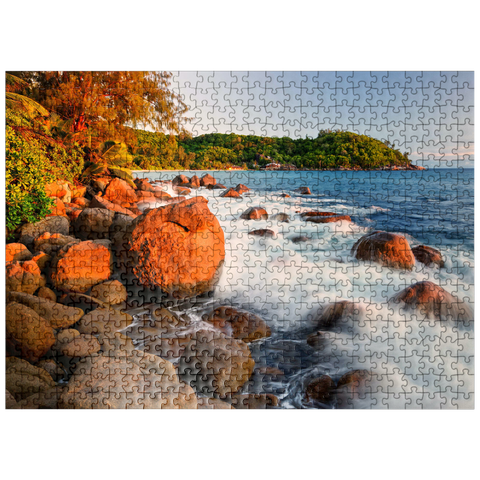 puzzleplate Granite rocks on the beach Anse Takamaka, west coast, Mahe Island, Seychelles 500 Jigsaw Puzzle