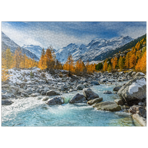 puzzleplate River Ova in Val Mortertsch with the Bernina Group 1000 Jigsaw Puzzle