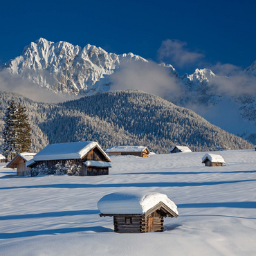Hay barn on the hummock meadows near Mittenwald against Wörner (2474m) and Karwendel mountains 1000 Jigsaw Puzzle 3D Modell