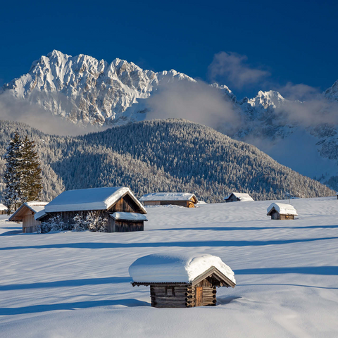 Hay barn on the hummock meadows near Mittenwald against Wörner (2474m) and Karwendel mountains 1000 Jigsaw Puzzle 3D Modell