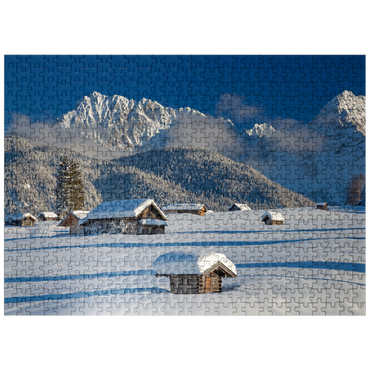 puzzleplate Hay barn on the hummock meadows near Mittenwald against Wörner (2474m) and Karwendel mountains 500 Jigsaw Puzzle